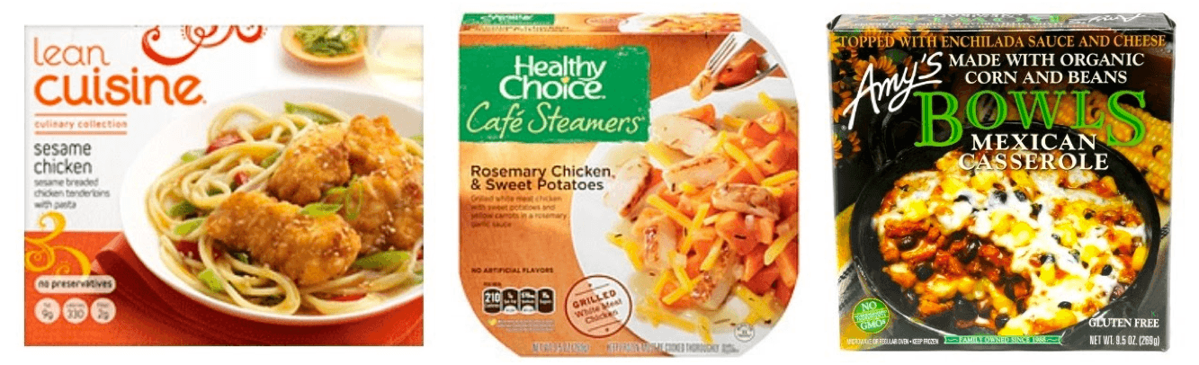 A sample of several frozen meals, which are no longer considered “convenient” by the modern consumer.