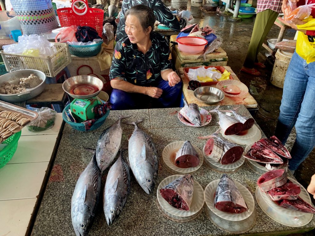 ﻿Local protein market in Hoi An, Vietnam.