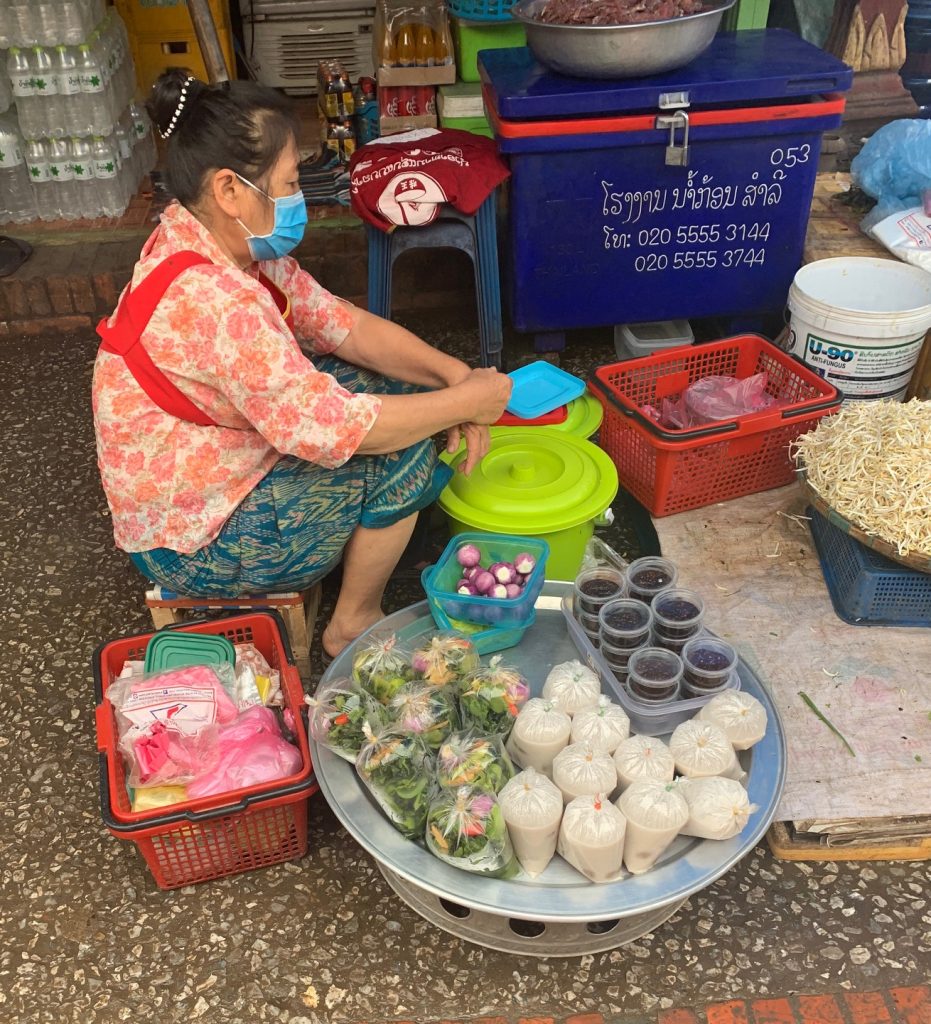 A noodle soup with fresh herb meal kit found in Laos.