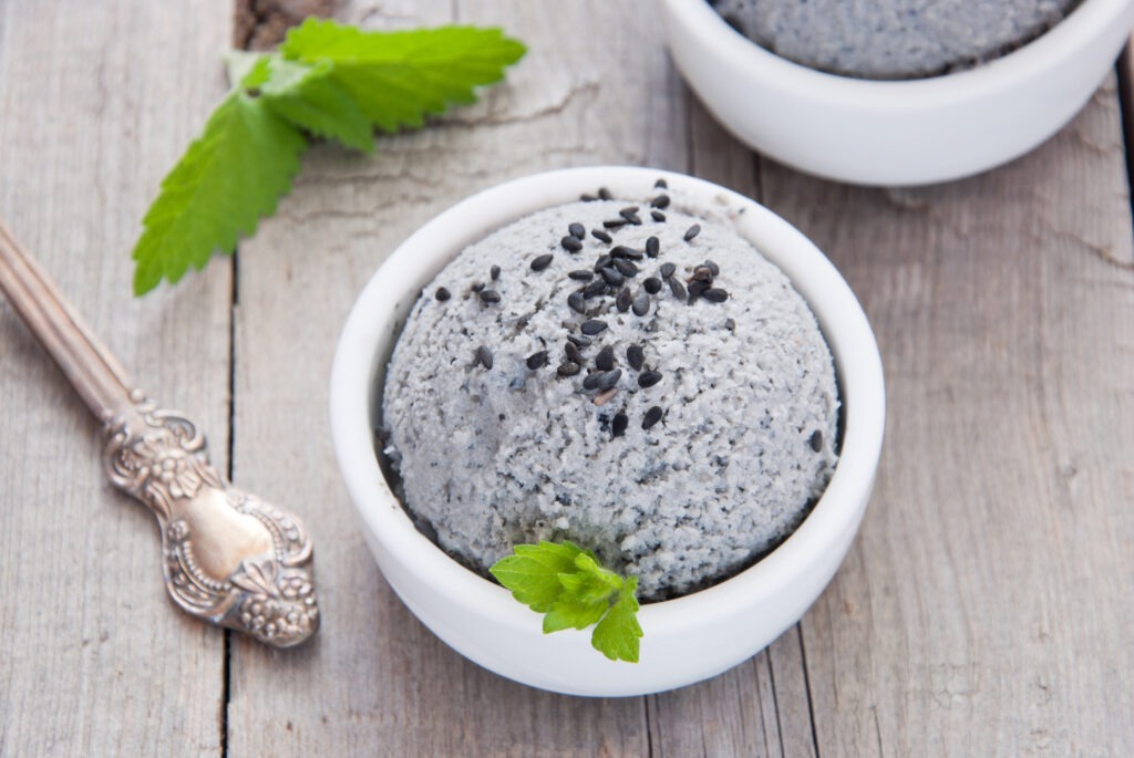 A bowl of black sesame ice cream