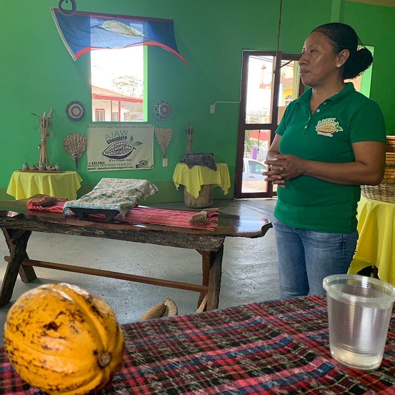 an Ajaw Chocolate representative ready to give a demo of their process