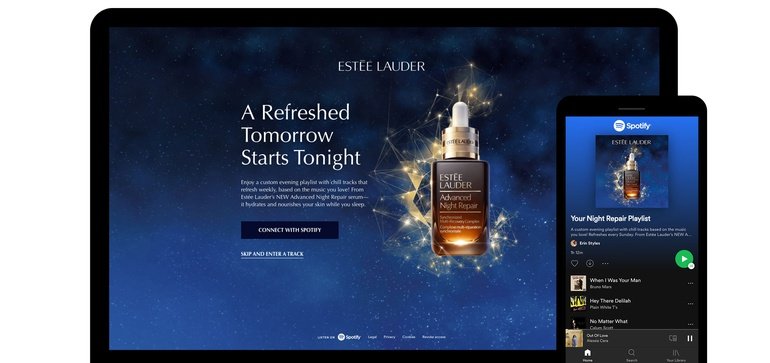 Screen captures of Estée Lauder's promotion with Spotify