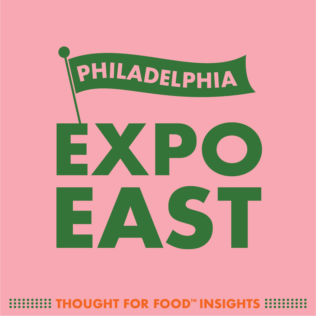Illustrated graphic that reads Expo East with a flag illustration that reads Philadelphia