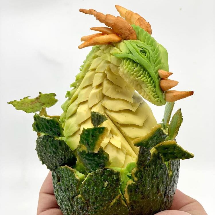 Dragon carved from an avocado